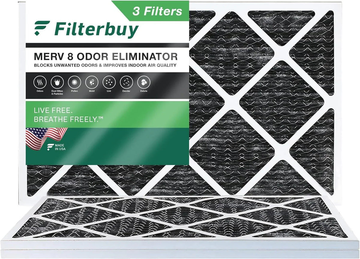 Filterbuy 14x25x1  8 Odor Eliminator Pleated   Furnace Air Filters with Activated Carbon (3-Pack)