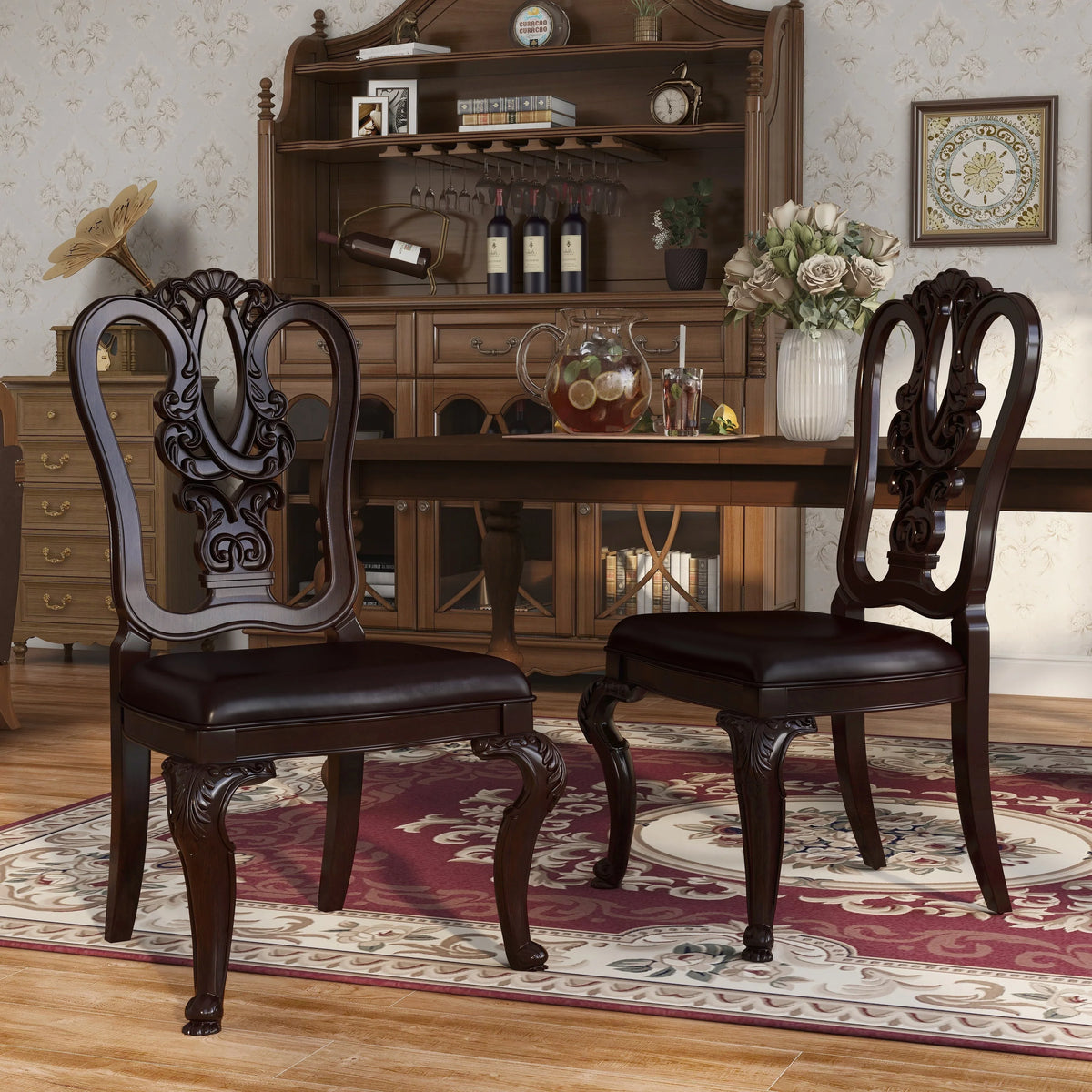 Furniture Of America -3319W- Woden Side Chair- 2 Pack - Brown Cherry