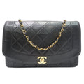 Pre-Owned  Chanel Matelasse Diana Chain Shoulder Bag Black Lambskin Women's Men's (Fair)