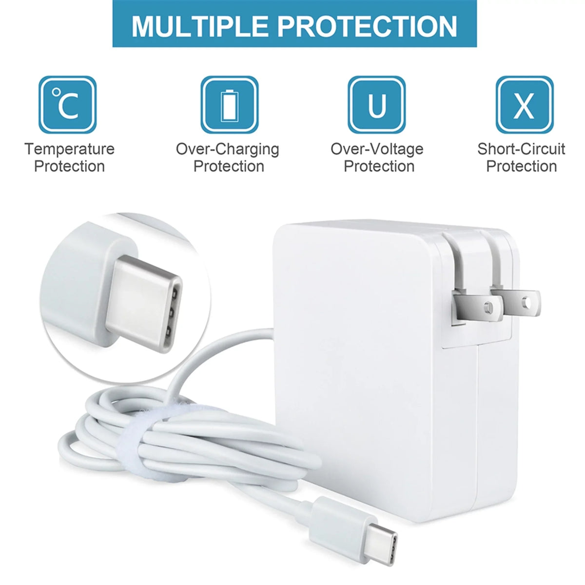 Compatible White 65W Type-C  Adapter Charger Replacement for Lenovo 300e Chromebook 2nd Gen  Type 81QC