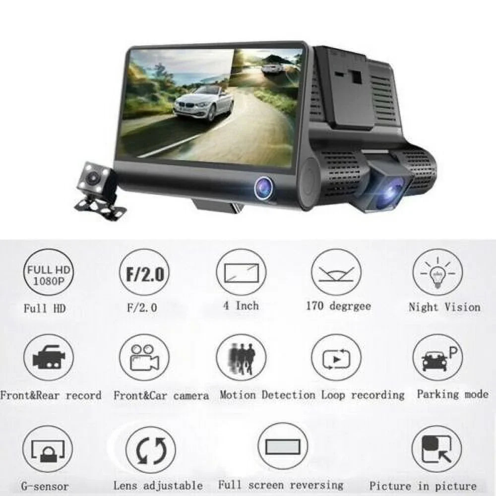 1080P 4" Dual Lens  Car  Rearview Video Dash Cam Recorder Camera G-Sensor