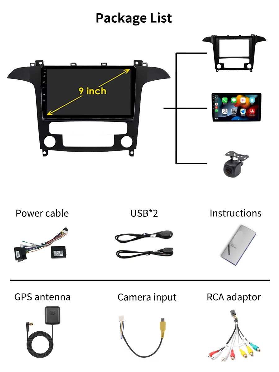32GB Car Radio  Navi For Ford S Max S- 2007 - 2015 Android Screen Car Stereo With Bluetootn Carplay Android Auto
