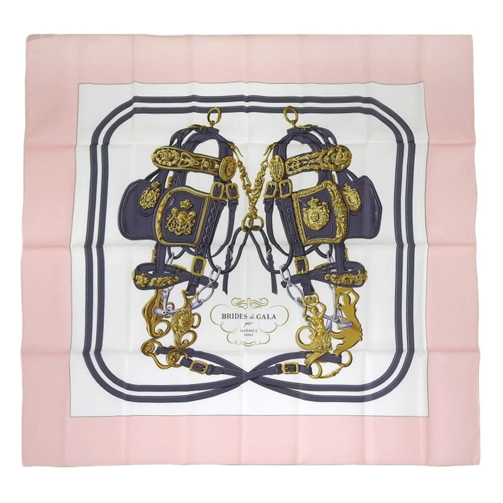 Pre-Owned Hermes  Carre 90  de  scarf muffler silk pink multicolor (Like New)