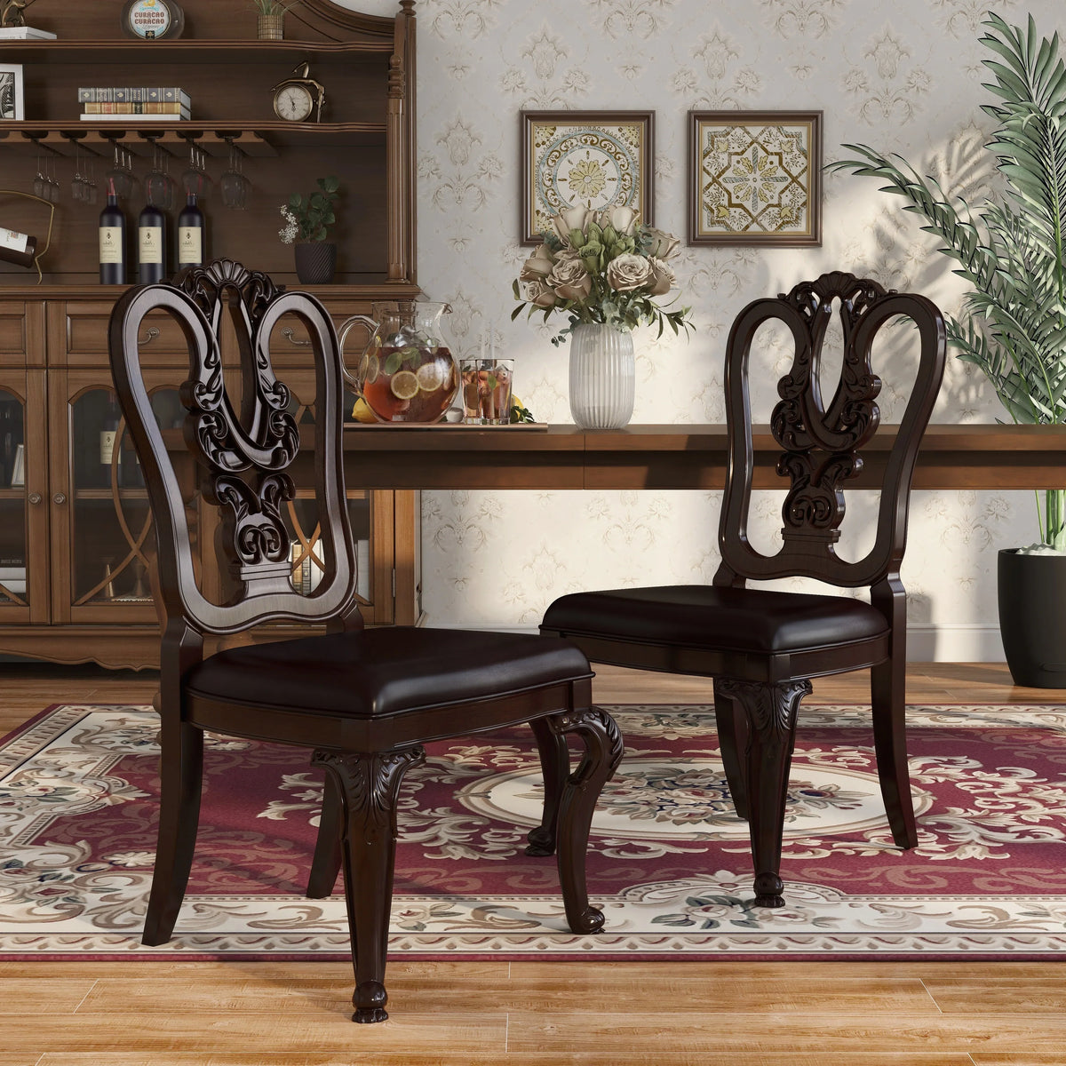 Furniture Of America -3319W- Woden Side Chair- 2 Pack - Brown Cherry