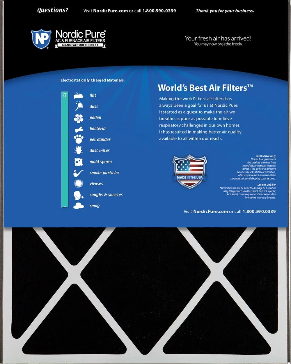 Air Bear 20x25x5 (4 7/8)  Filter Replacement  14 Plus Carbon 2 Pack