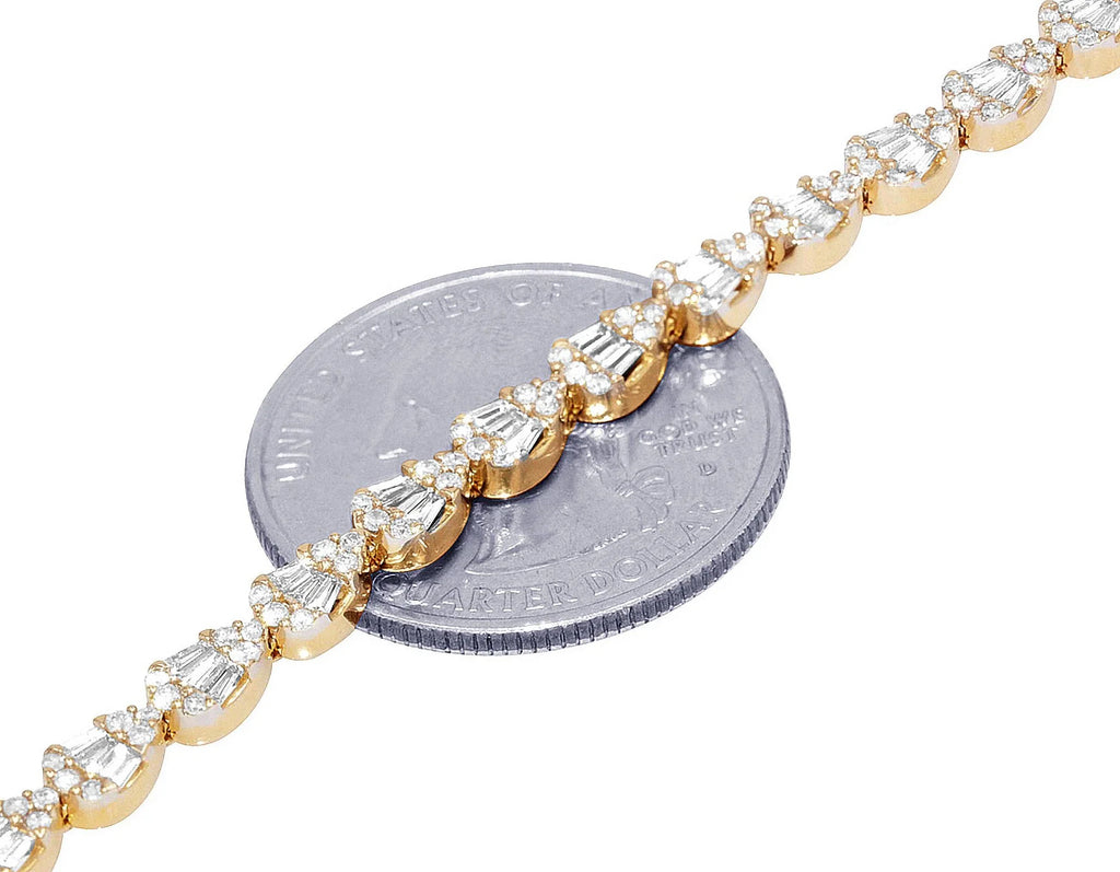 Tear Shaped Baguette Cluster 2.70  Diamond Tennis Link Bracelet Gold    4MM    7.75"