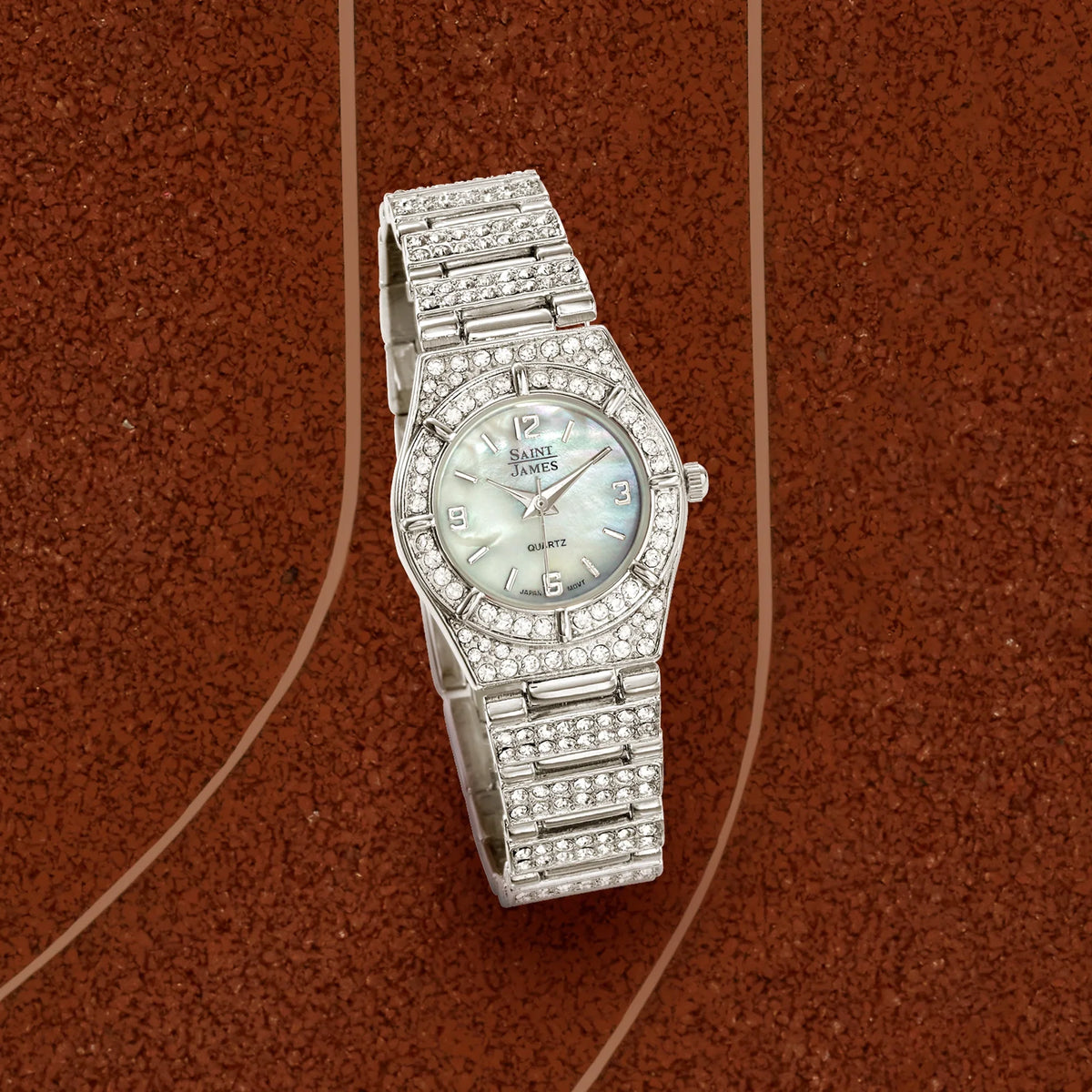 Ross-Simons Saint James Women's 25mm Crystal and Mother-Of-Pearl Watch in Stainless Steel, Women's, Adult