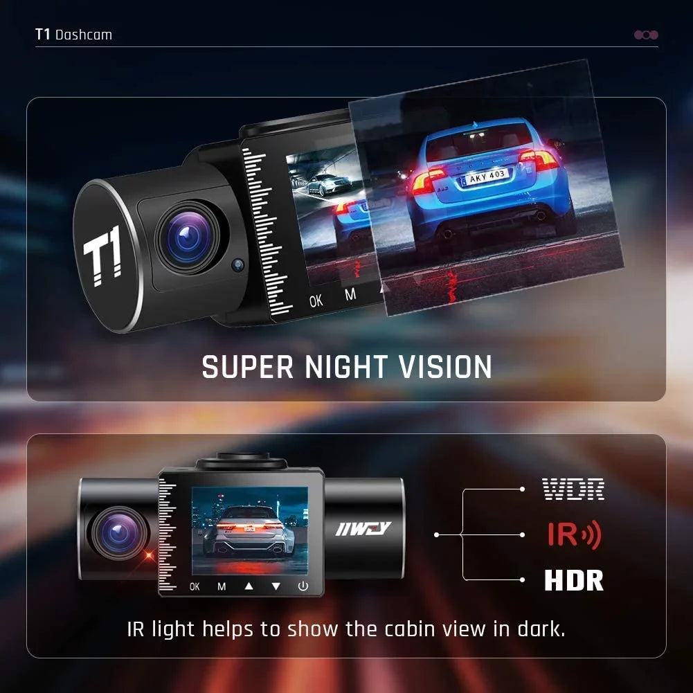 Dash Cam Front Rear and Inside 1080P Three Channels with  Night Vision Car Camera  Card Included Dashboard Camera Dashcam for Cars  Motion Detection and G-Sensor for Car, Taxi, Uber