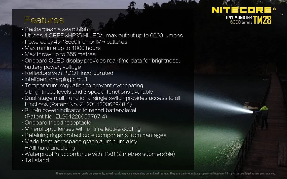 Outdoor Value Pack: Nitecore TM28 Searchlight  and  E4K Flashlight -Both can be Recharged on the go or at home