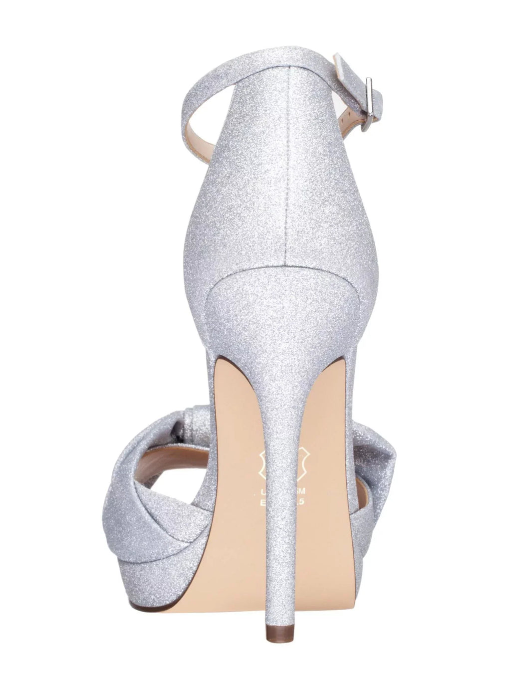 Womens Silver Glitter Padded Goring Ankle Strap Bow Accent Flosie Almond Toe Stiletto Buckle Leather Dress Pumps Shoes 11 M