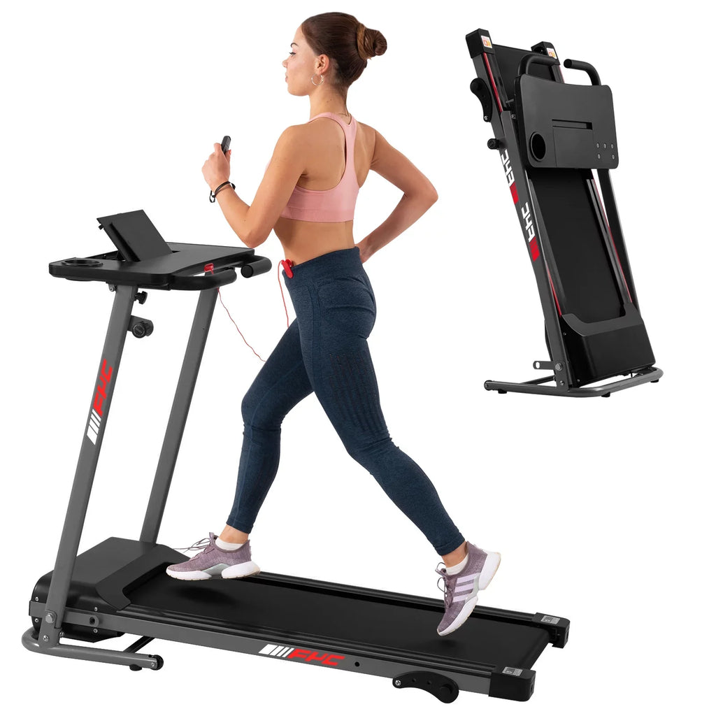 Folding Treadmill for Home with Desk - 2.5HP Compact Electric Treadmill for Running and Walking Foldable Portable Running Machine for Small Spaces Workout, 265LBS Weight Capacity