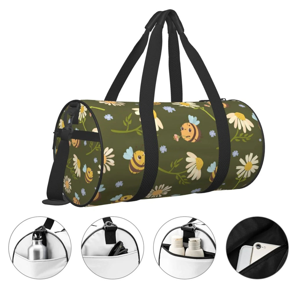 Green Daisies Bees Travel Duffle Bag, Sports Tote Gym Bag Weekenders Bags for Women Men