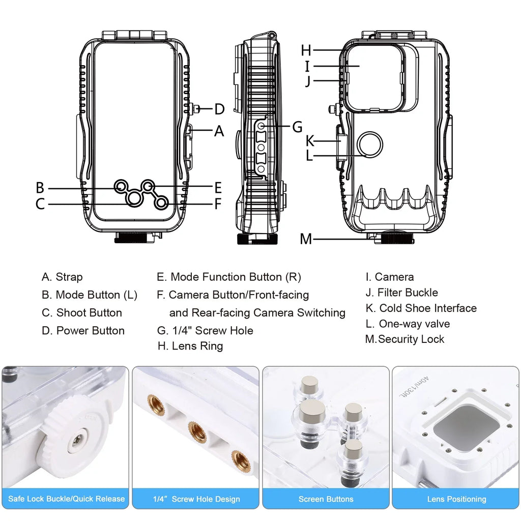 40M131ft Waterproof Phone Case Diving Case Smartphone Underwater Housing Protective Case with Red Filter Neck Strap Cleaning Cloth Replacement for 14/ 14 / 13/ 13 / 12/ 12 P