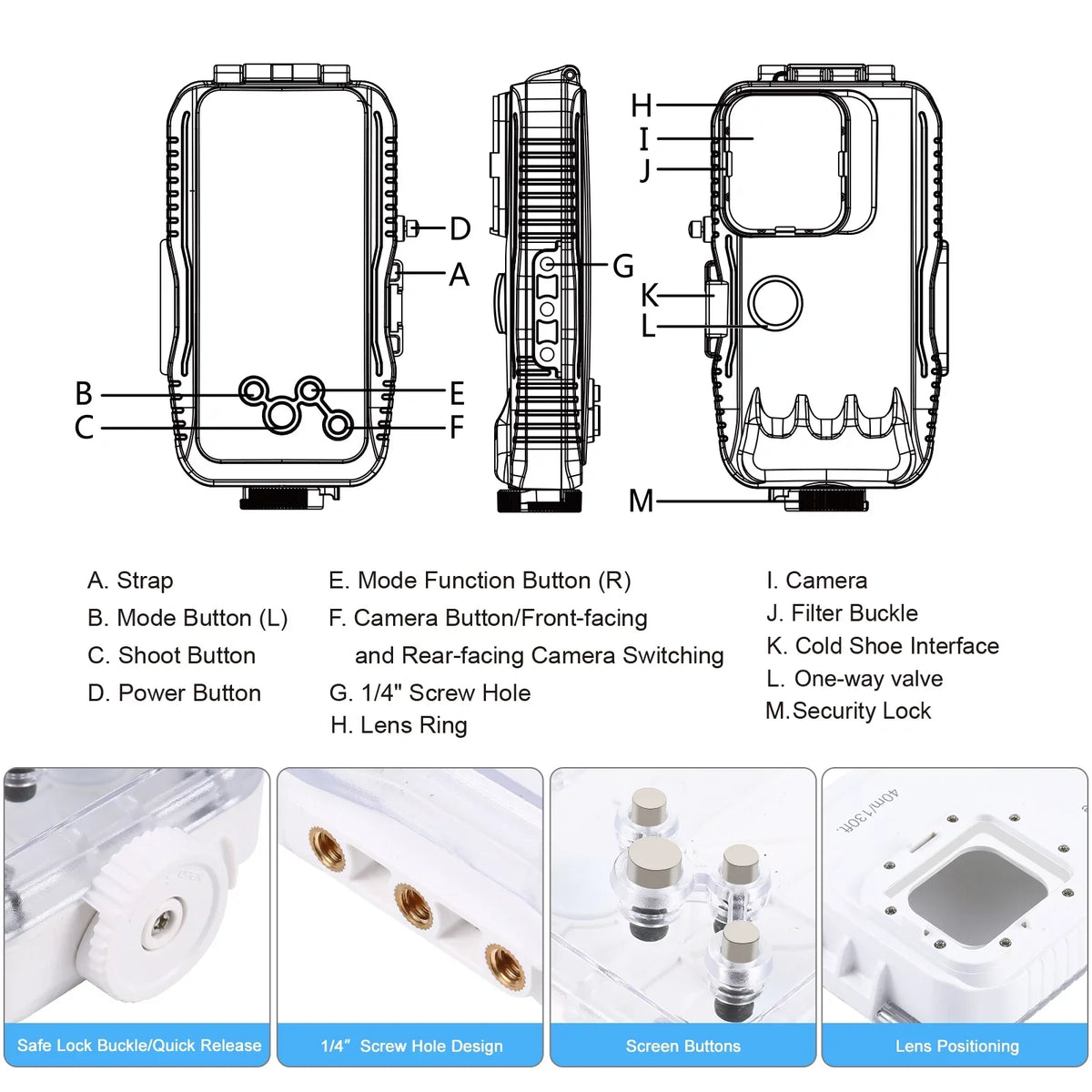 40M131ft Waterproof Phone Case Diving Case Smartphone Underwater Housing Protective Case with Red Filter Neck Strap Cleaning Cloth Replacement for 14/ 14 / 13/ 13 / 12/ 12 P
