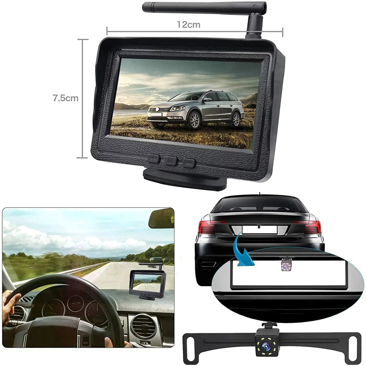 B-Qtech Wireless Backup Camera for Car, Waterproof Night Vision 170 Rear View Camera with 4.3""  Monitor for Truck,