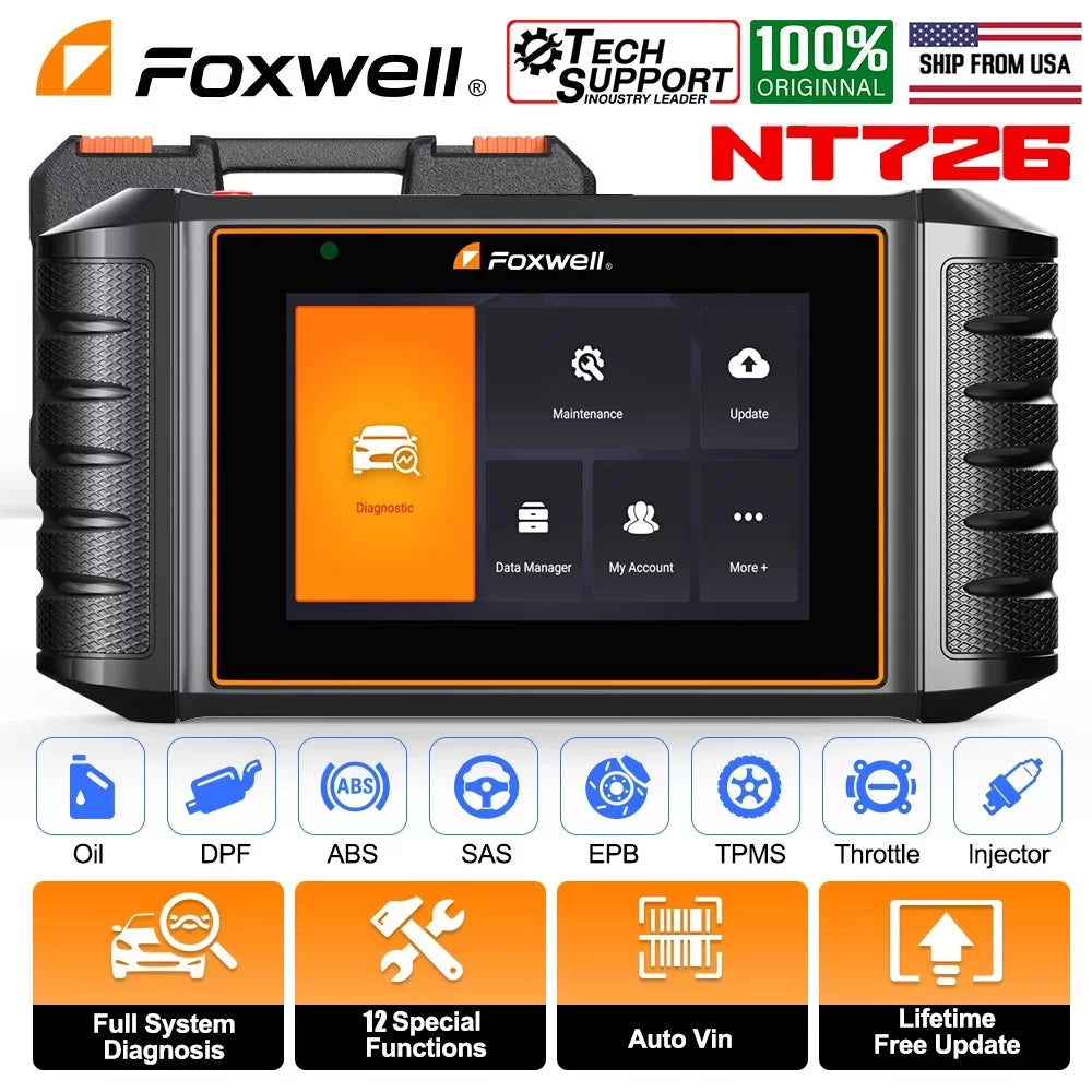 Foxwell NT726 Car Scanner OBD2 Scan Tool Automotive All System Diagnostic Equipment Oil   Bleeding     Injector Coding  Gearbox Reset Car Code Reader  Automotive Analyzer