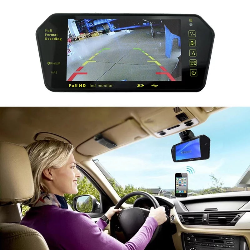 Full  7" inch   Car Monitor Car RearView Mirror with Built-in Bluetooth Mp5  Photo Display   Slot
