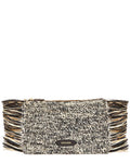 Tropical Fringe Raffia Clutch, Black