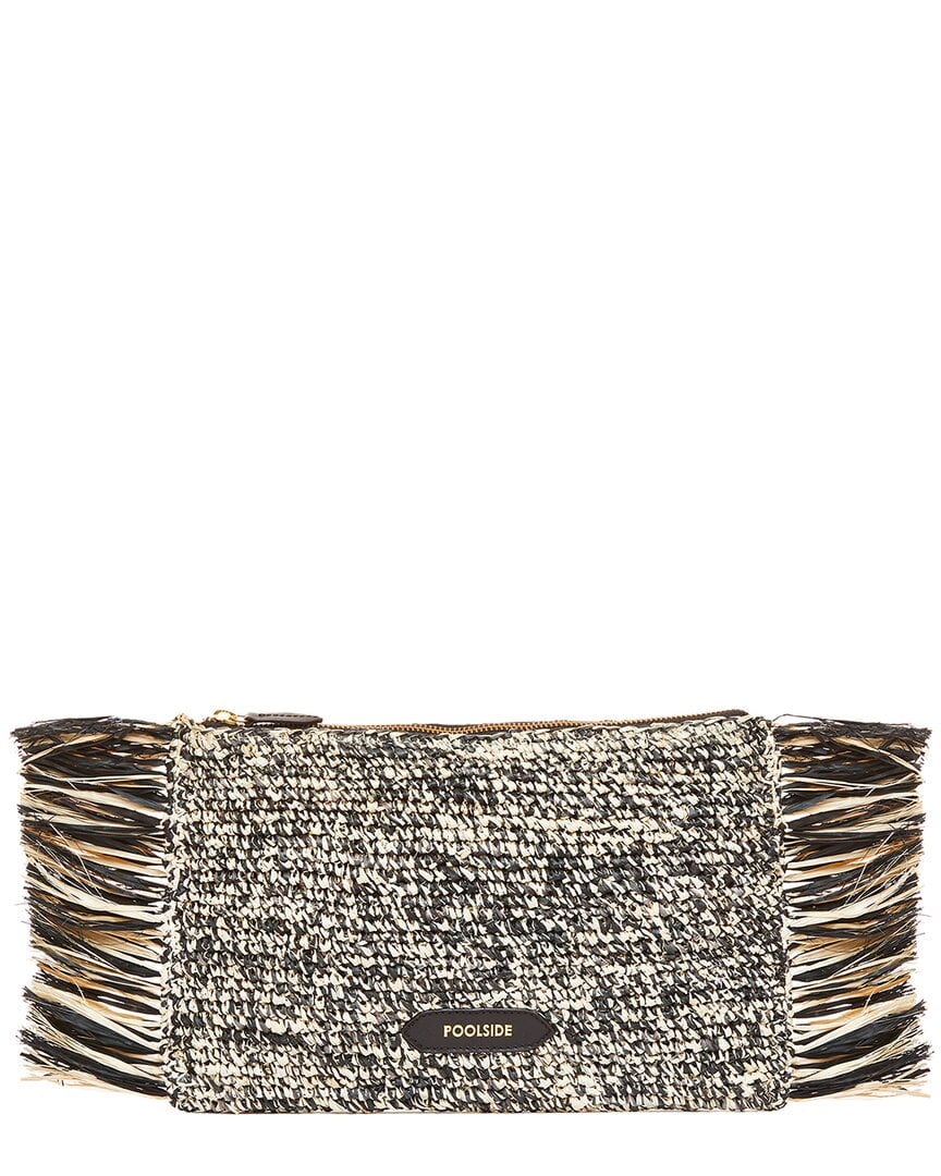 Tropical Fringe Raffia Clutch, Black