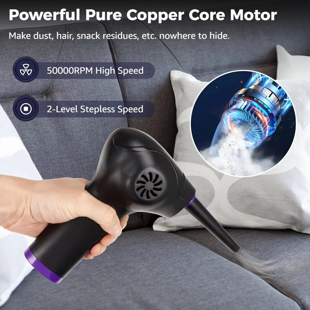 Electric Air Duster, 50000  Strong Power Motor Dust Blower, Compressed Air Duster with 5 Nozzle Tubes, 2-Speed Electric Dust Remover with  Light for Computer Keyboards