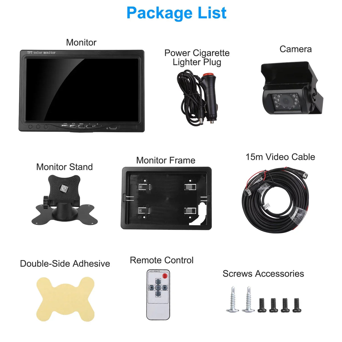 Vehicle Backup Camera, 7In Monitor Reverse Camera, Car Rearview Parking Reverse System, IP67 Waterproof Car Parking Reverse System with Night Vision for Car Trunk Van