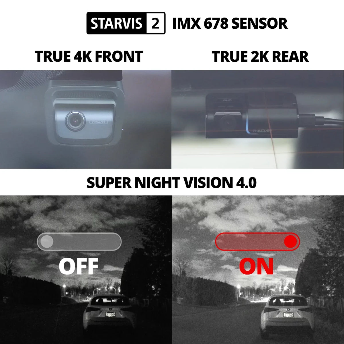 U3000 Ultra 4K Dash Cam Front and Rear 2CH  2 Sensor Super Night Vision Dashcam for Car Camera 5GHZ WiFi  Radar Buffered Parking Mode  Seed Red Light Alerts  Cable