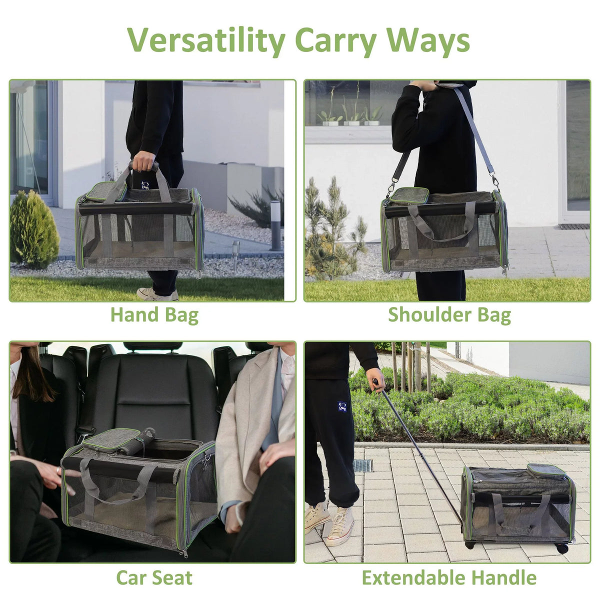 Pet Carrier with Wheels for Dogs and Cats, Airline Approved Pet Carrier for Cat & Dog, Cat Carrier with Wheel Removable Base, Telescopic Handle, Soft-Sided Mesh and Safety Strap