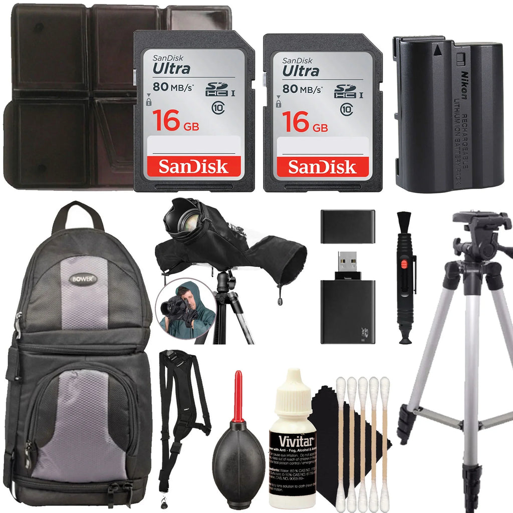 Travel Essentials for Nikon D7500 D780 D850 D500 Z7 Z7II Z8 Z6 Z6  with Genuine Nikon -EL15c Battery Tripod, Backpack, Memory Cards + More