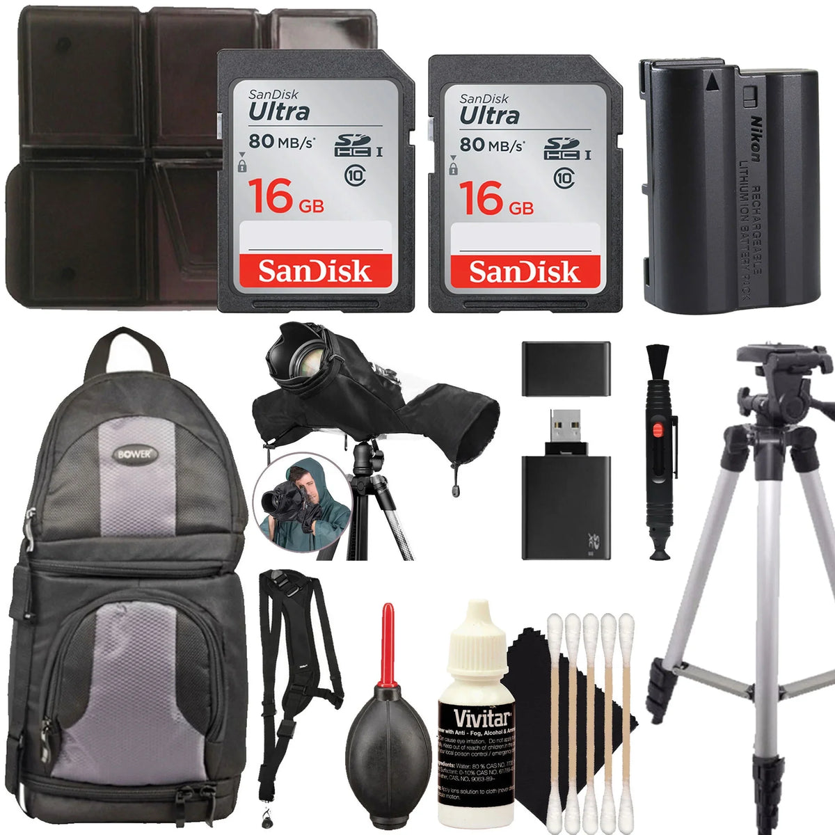 Travel Essentials for Nikon D7500 D780 D850 D500 Z7 Z7II Z8 Z6 Z6  with Genuine Nikon -EL15c Battery Tripod, Backpack, Memory Cards + More