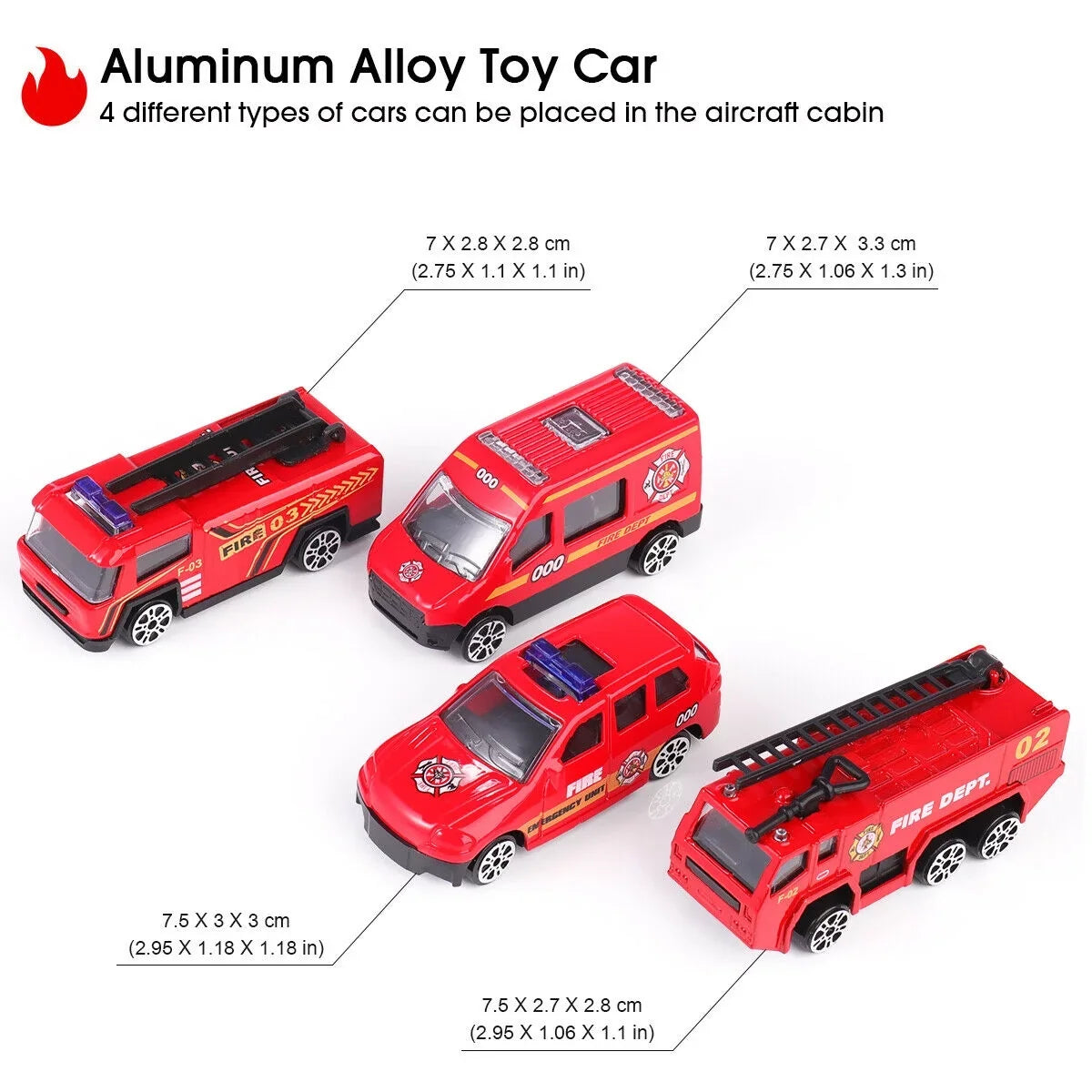 Airplane Toy Fire Truck Playset with Music and Lights, Transformable Airplane Storage Cart, 3-6 Years Old Boys and Girls Birthday Christmas Gift (Red)