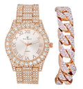 Charles Raymond Mens Silver Big Rocks with Roman Numerals Fully Iced Out Colorful Dial Wristwatch w/Blinged Out Cuban Shiny Silver Bracelet - ST10327  Cuban (Rose Gold)