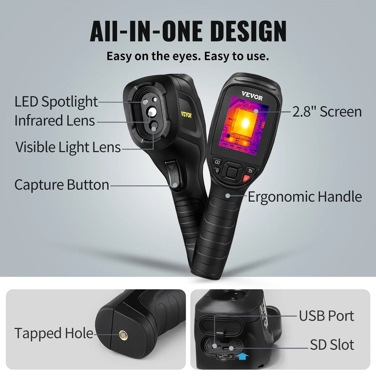Thermal Imaging Camera, 240x180  Resolution with 2MP Visual Camera, 20Hz Refresh Rate Infrared Camera with -4℉~1022℉ Temperature Range, 64G Built-in  Card and Rechargeable Li-ion Battery