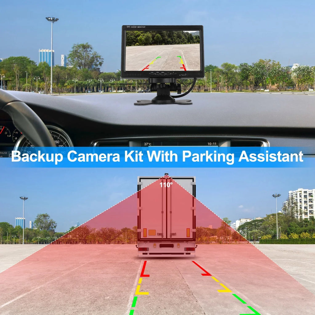 Vehicle Backup Camera, 7In Monitor Reverse Camera, Car Rearview Parking Reverse System, IP67 Waterproof Car Parking Reverse System with Night Vision for Car Trunk Van