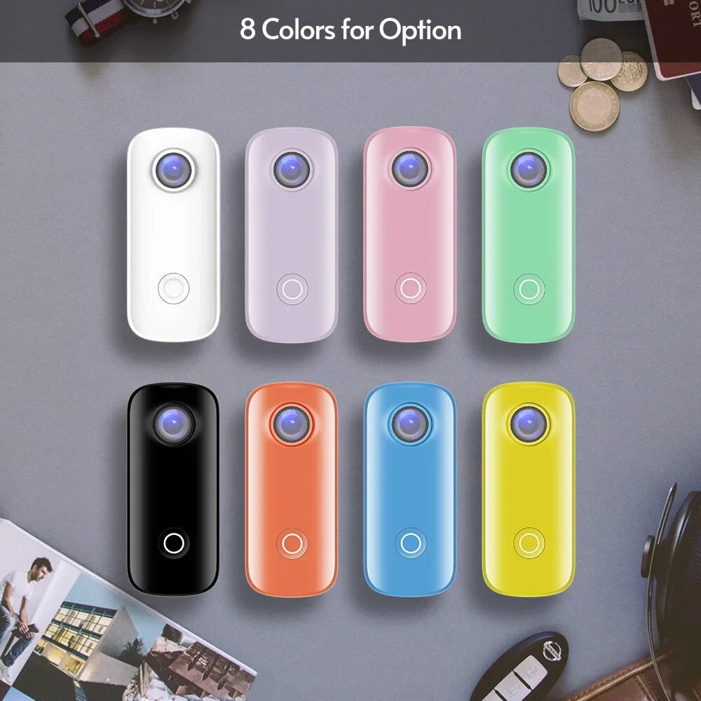 C100 Mini Action Camera 1080P/30fps Digital Video Camera 30M Waterproof Magnetic Body Built-in Battery WiFi Connection  Sharing with Waterproof Case Back Clip Lanyard