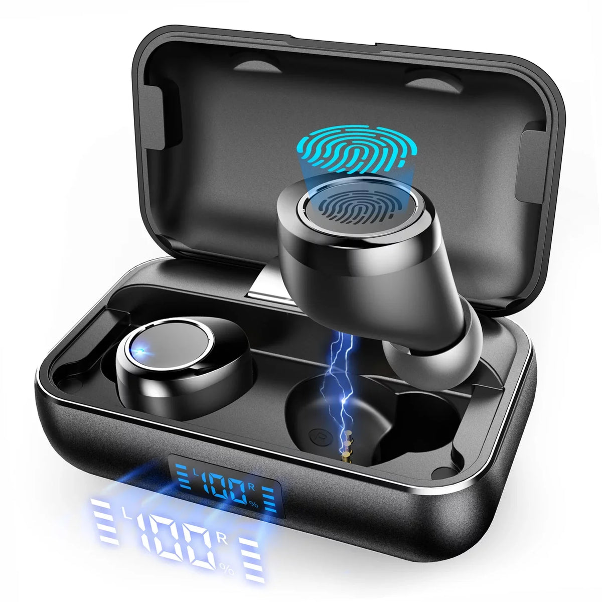 Wireless Earphones  True Stereo Earbuds Headphones w Mic Charging Case  Display A7Q for Motorola Moto E (2020), One 5G, Razr (2020) (2019), Edge (2021) - Nokia 3.1, 7.1, X100, C5 Endi