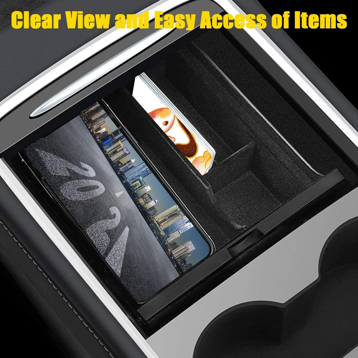 Center Console Organizer Tray Fit for 2021 2022 2023 Tesla Model 3/Y Armrest Storage Box Cubby Drawer Container Tesla Model 3 Model Y Accessories Interior Parts  Material Flocked Liner