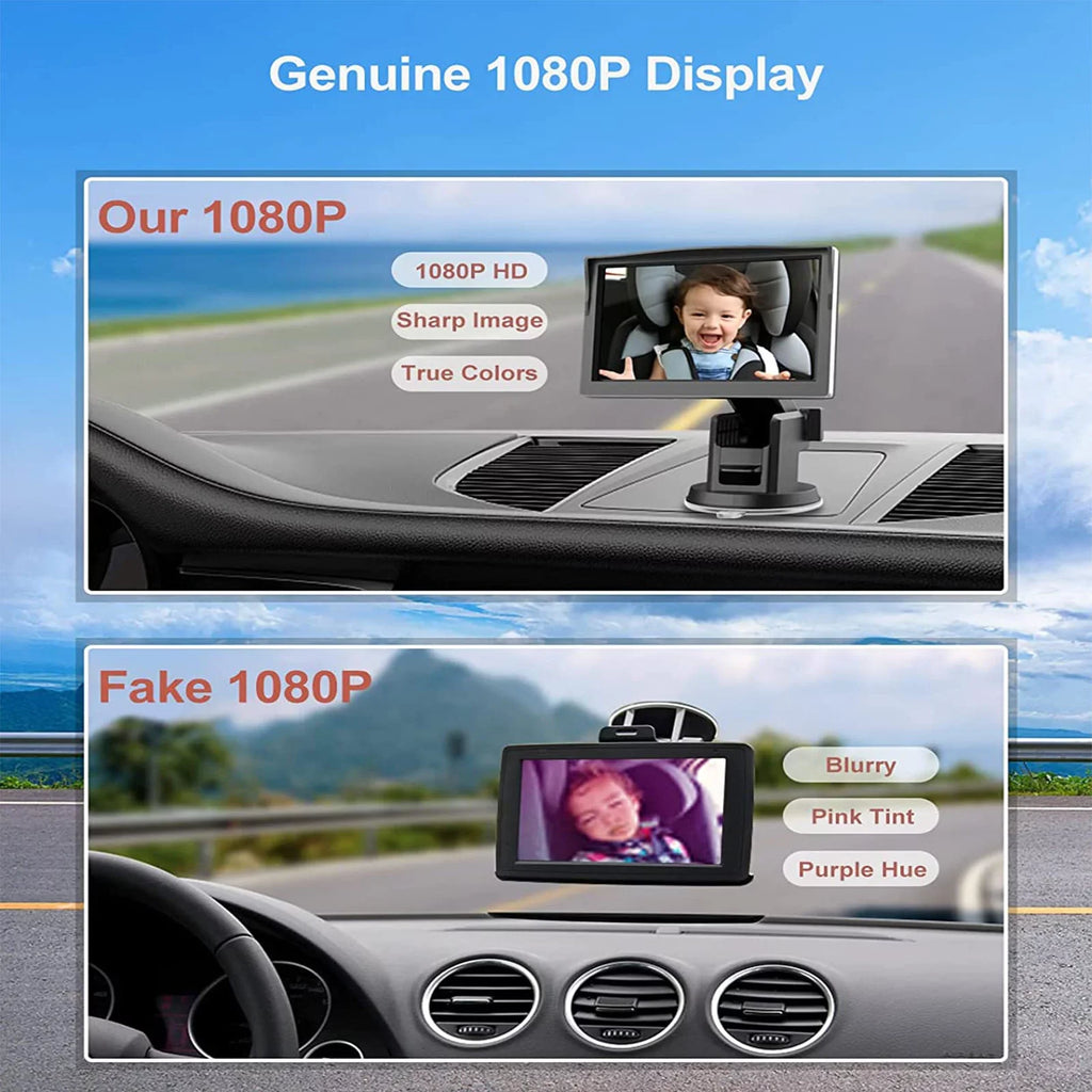 Luosen Baby Car Camera 1080P, Baby Mirror for Car Back Seat with 5 Inch  Monitor, Rear Facing Infant Camera Clear Night Vision, Newborns Travel Safety Kit
