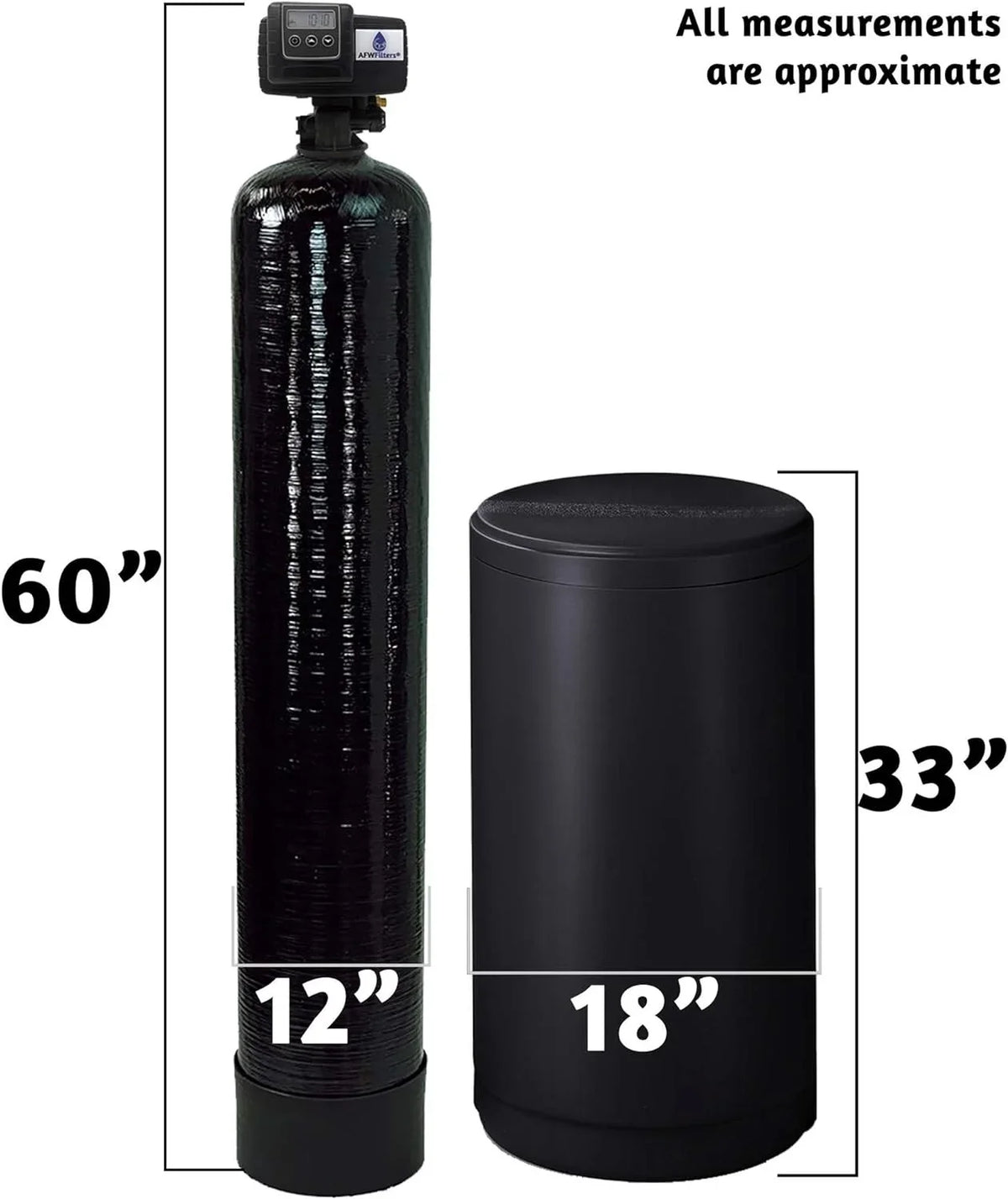 AFWFilters 2 cubic Foot 64k Whole Home Iron Pro Water Softener with Fine Mesh Resin, 3/4" Stainless Steel  Connection, and Black Tanks