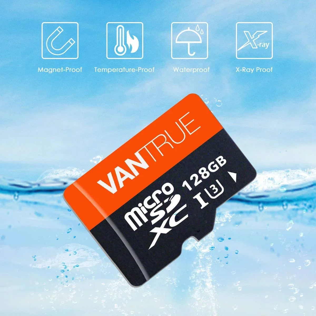 Vantrue 128GB U3 V30 Class 10 MicroSDXC -I 4K  Video Monitoring Memory Card with Adapter for Dash Cams, Body Cams, Action Camera, Other Surveillance & Security Cams