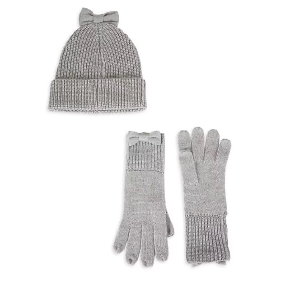 Kate Spade New York Accessories Womens Cable Bow Beanie & Gloves Set Heather Gray One Size