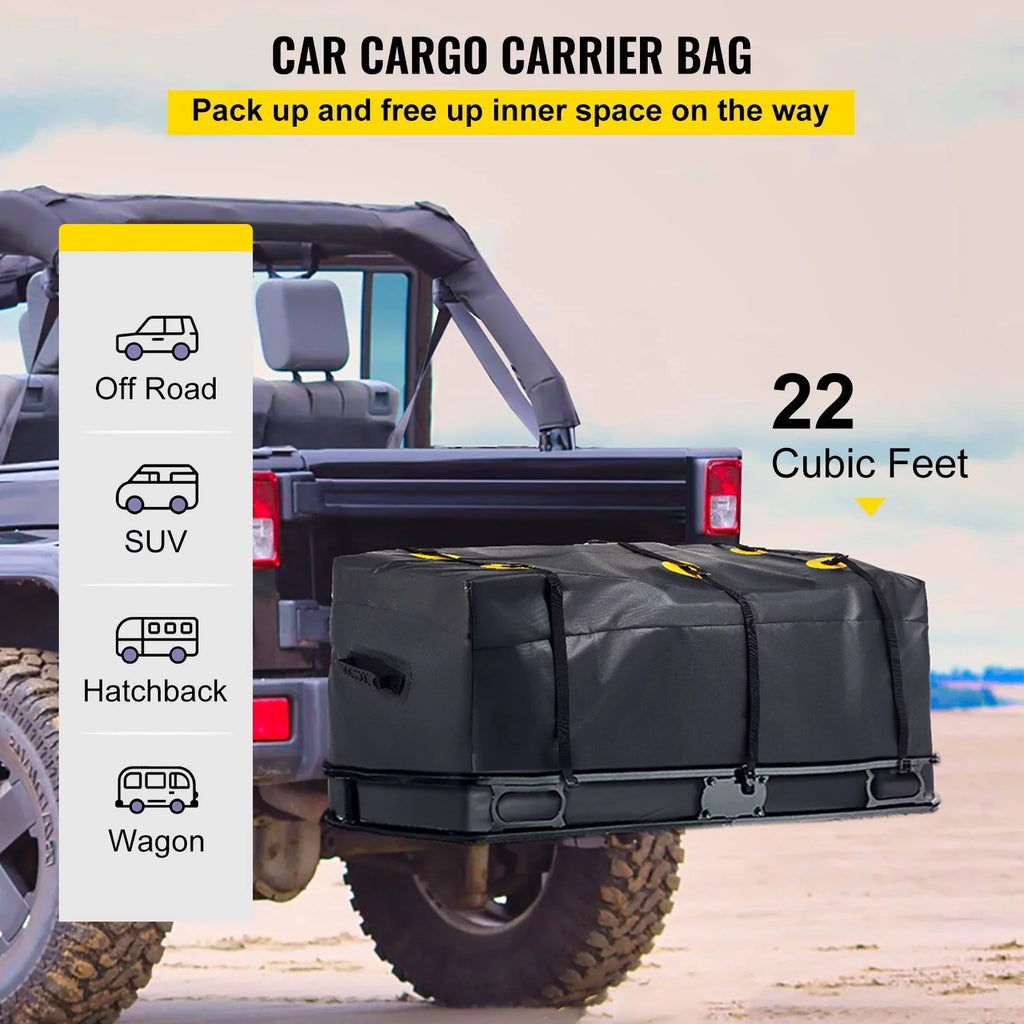 Hitch Cargo Carrier Bag, Waterproof 840D , 60"x24"x26" (22 Cubic Feet), Heavy Duty Cargo Bag for Hitch Carrier with Reinforced Straps, Fits Car Truck  Vans Hitch Basket