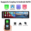 Dash Cam 3 Cameras with  CarPlay and Android Auto, 11.26"  Touch Screen with Bluetooth, Wireless Portable Car , Reversing Camera