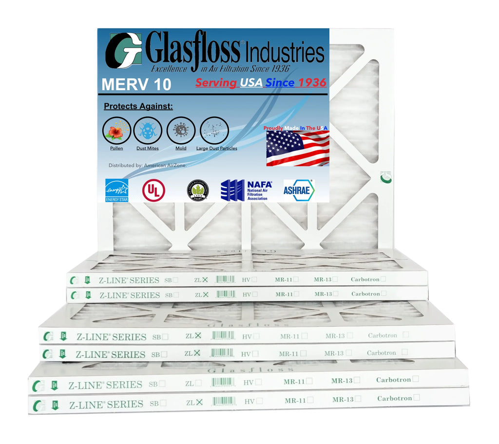 Glasfloss 15x20x1 -  10 -Qty:6 - Furnace Air Filter - Made in  (Actual Size: 14.5 x 19.5x7/8 inch)