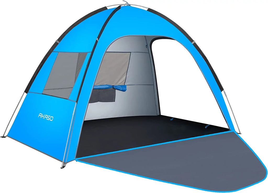 Beach Tent for 3-4 Person,  50+ Assemble 7.4' x 4.7' Beach Tent, Blue