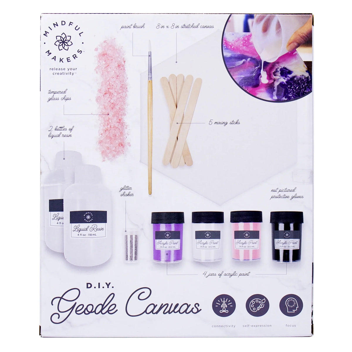 Mindful Makers D.I.Y. Geode Canvas Art Kit (17 Pieces), Boys and Girls, Teen, Aged 14+