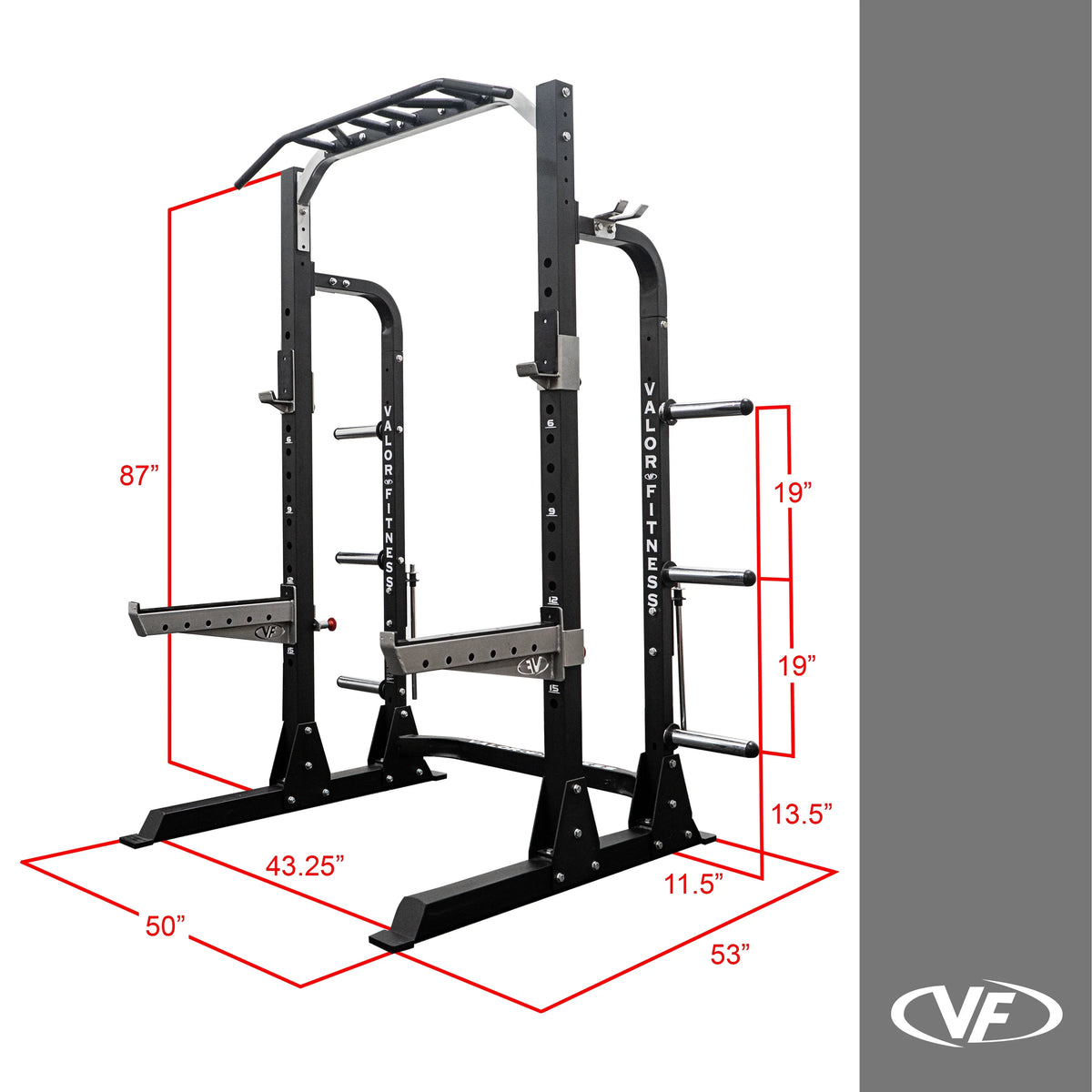 Valor Fitness Half Rack Squat Machine – 5 Position Multi-Grip Pull Up Station - Adjustable Height, Plate & Bar Storage, and Resistance Band Pegs – Max 1000 lbs – Power Rack Equipment --58