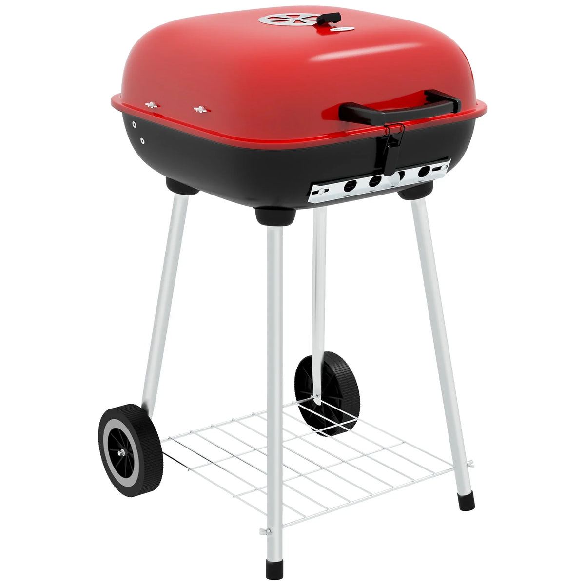 Outsunny Portable Charcoal Grill with Wheels Bottom Shelf for Picnic, Red