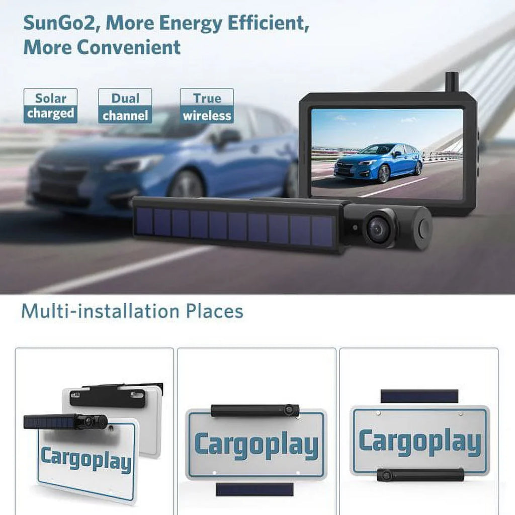 Cars Wireless Digital Backup Camera Solar Panel Kit with  Monitor, Supports 2 Rear View Backup Cameras Systems Easy Installation