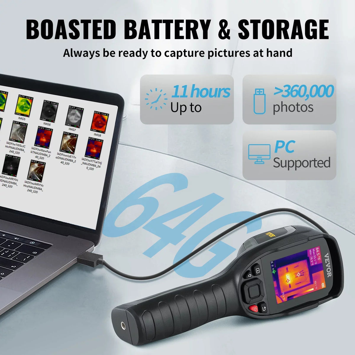 Thermal Imaging Camera, 240x180  Resolution with 2MP Visual Camera, 20Hz Refresh Rate Infrared Camera with -4℉~1022℉ Temperature Range, 64G Built-in  Card and Rechargeable Li-ion Battery