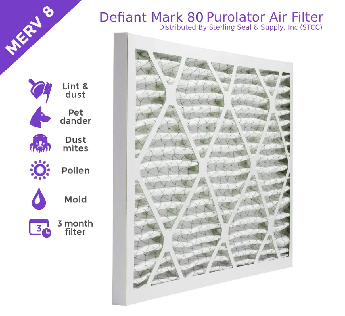 18x25x1, Purolator DMK80 Extended Surface Pleated Air Filter, Mechanical  8, (6 Pack)